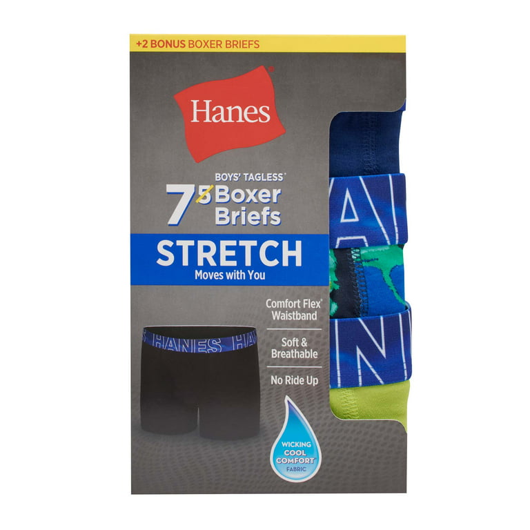 Hanes Boys Cotton-Stretch Boxer Briefs, 5+2 Bonus Pack, Sizes S-XL 