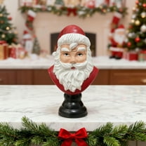 Santa Bust Statue 5.9" Christmas Tabletop Decoration, Red and White Santa Claus Head Resin Figurine for Bookshelf, Mantle & Holiday Decor