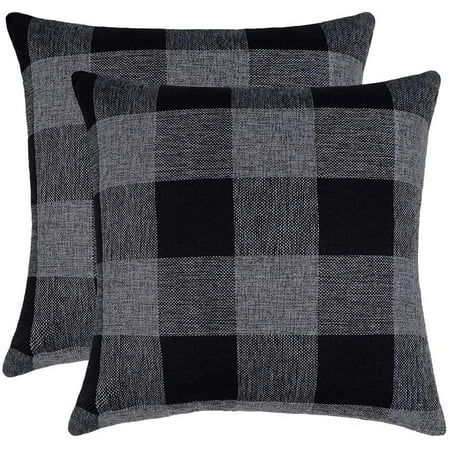 Set of 2 Farmhouse Buffalo Check Plaid Throw Pillow Covers Cushion Case Polyester Linen for Home Decor Navy Black Grey 16 x 16 Inches Walmart