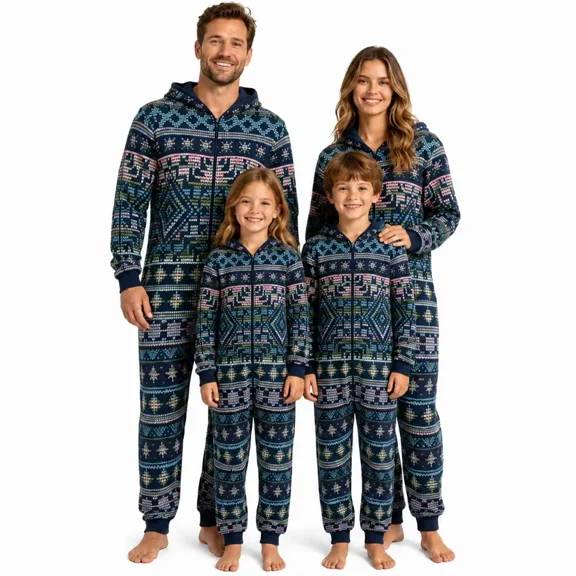 Family Christmas Hooded Onesie Pajamas, Cute Printed Xmas One Piece Sleepwear Pjs Jammies