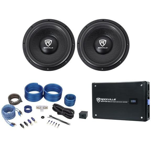 (2) Rockville W12K6D4 V2 12" 4800w Car Audio Subwoofers Mono Amplifier Amp Kit