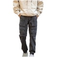 thumbnail image 2 of Pantalones largos de moda para hombre, casuales, de color sólido, con bolsillos y cremallera, cintura elástica, de poliéster., 2 of 7