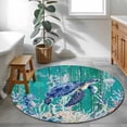 thumbnail image 3 of Ocean Turtle Round Area Rug 3Ft Washable Small Circle Rugs for Kitchen Entryway, Coastal Seahorse Jellyfish Coral Wood Green Non-Slip Carpet Floor Mats Indoor Outdoor Carpet Runner Home Decor, 3 of 8