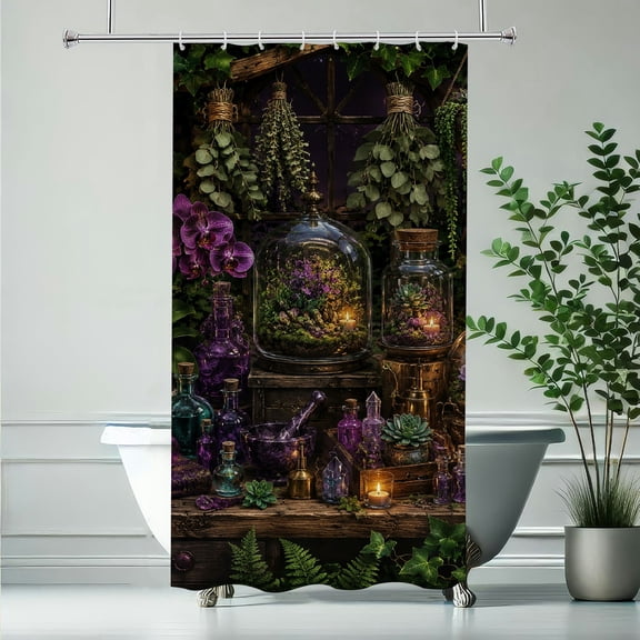 RKSupls Magic Potions Orchids Candles Dark Waterproof Shower Curtain Polyester Shower Curtain with Hooks for Chic Elegant Home Bathtub Bathroom Decor Washable