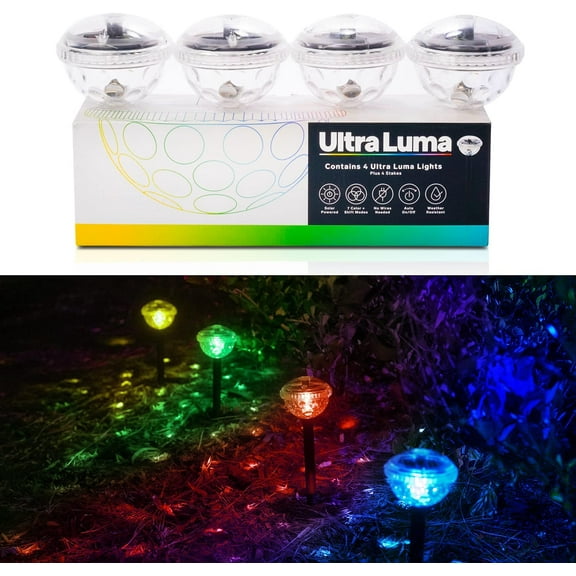 Ultraluma Solar Powered Disco (4 Lights), Color Changing LED Waterproof Landscape Path Light