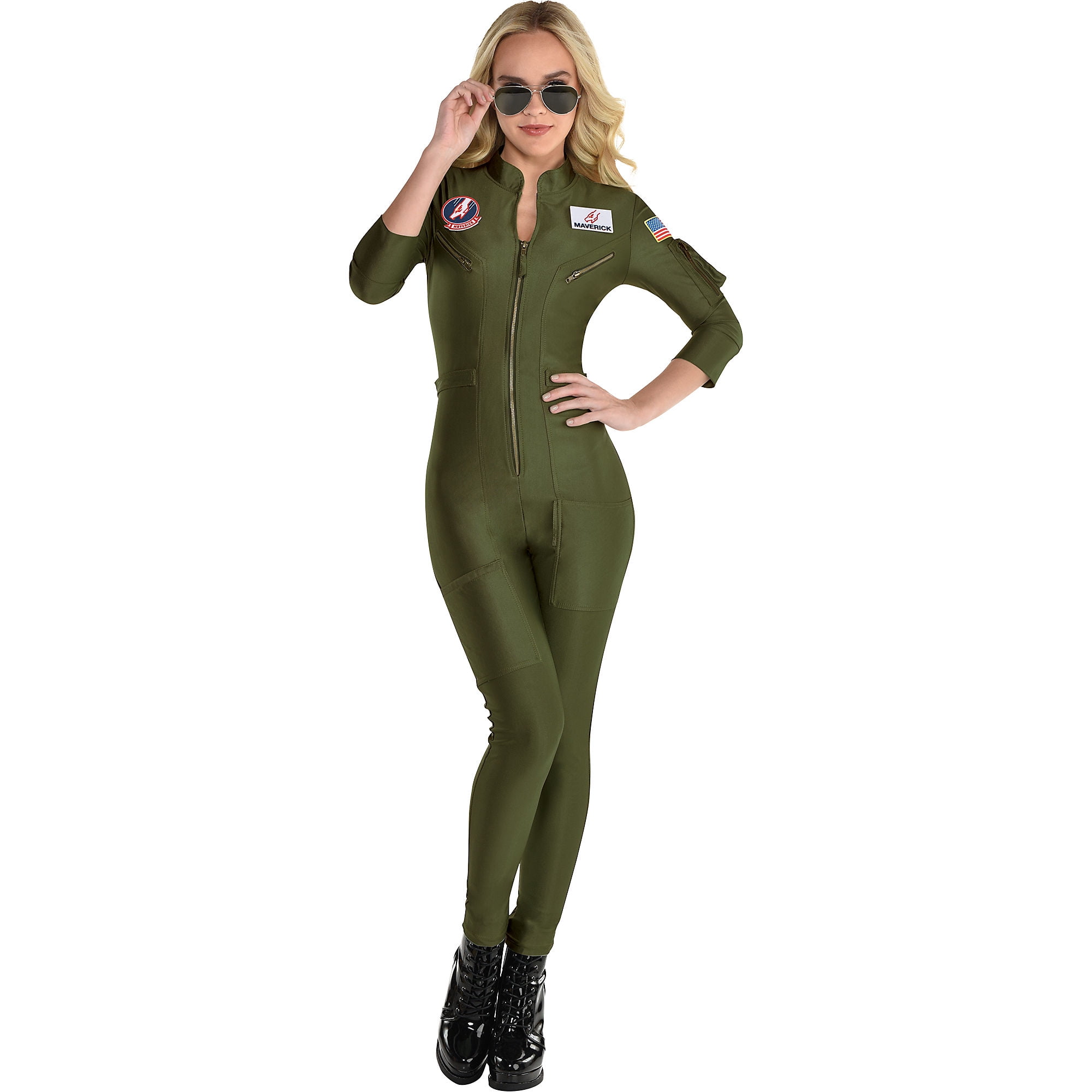 Party City Top Gun: Maverick Flight Costume for Women, Halloween, Olive Green, Large (10-12), Catsuit with Zipper - Walmart.com