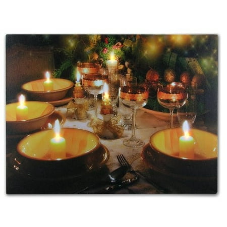 - Wine Decor Wall Art with LED Lights Canvas Print Lighted Candles and Wine Glass Picture - Wine and Candlelight