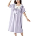 thumbnail image 2 of Nmnitkp Girl Dresses Fashionable Dresses for Girls Summer Solid Color Thin Home Clothing With Ruffle Dress Short Sleeve Round-Neck Dress for Kids Purple,12--13Years, 2 of 5