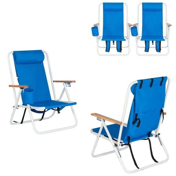 Ktaxon 4 Pack Backpack Beach Chair Folding Portable Chair Blue Solid Construction Camping Blue