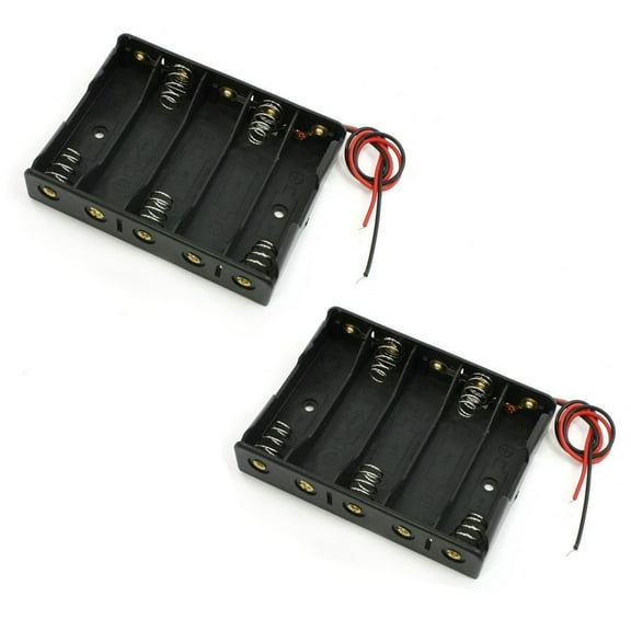 2x 5-AA Slot Battery Holder Case Plastic Storage Box Series Black Wire Lead 7.5V