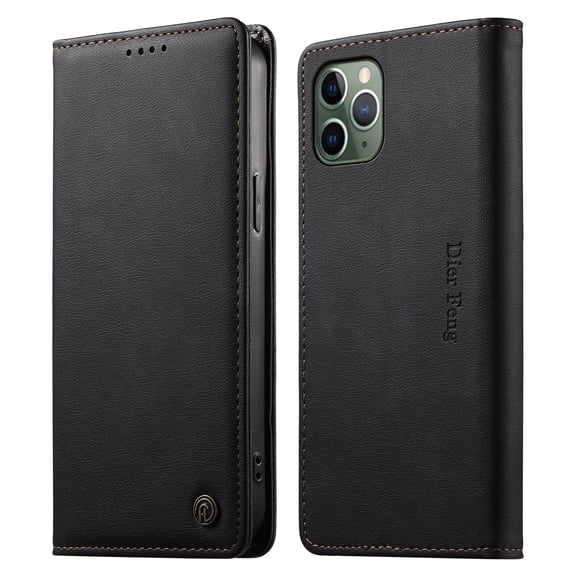 Leather Wallet Flip Case for [iPhone 11 Pro], RFID Blocking, Card Slots & Stand Black