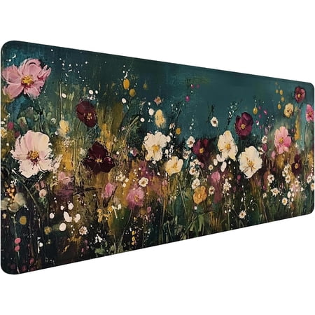 Vintage Wildflower Large Mouse Pad 31.5x15.7inch, Retro Floral Large Extended Computer Desk Mat Mousepad for Keyboard and Mouse, Floral Desk Accessories
