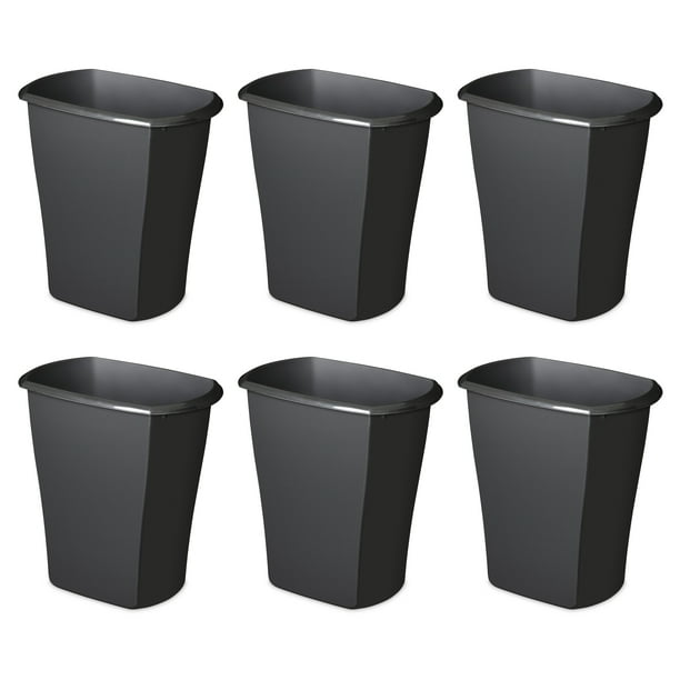 Sterilite 3 Gal. Rectangular Wastebasket Black Set of 6