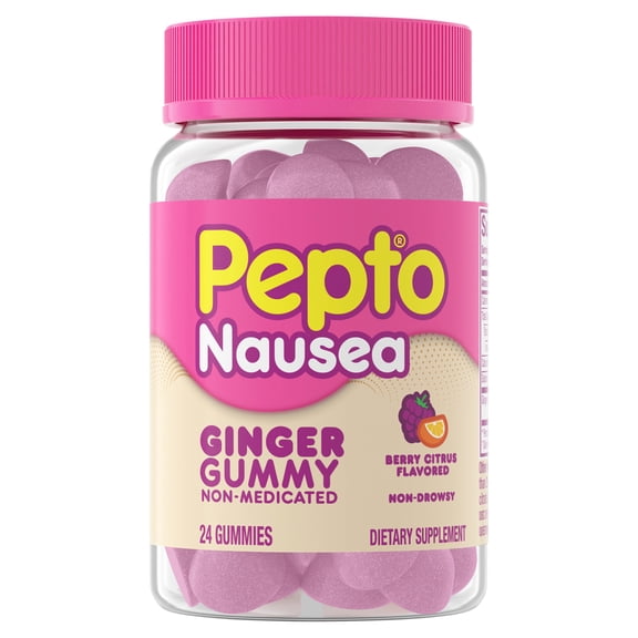 Pepto Nausea, Non-Medicated Ginger Gummy, Helps Prevent Occasional Nausea*, 24 Count