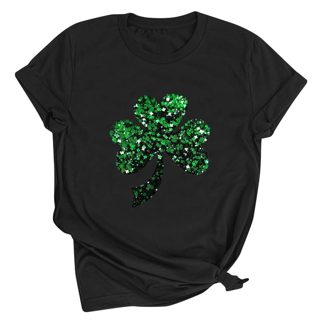 Dealovy T-Shirts de la Saint-Patrick pour Femmes à Manches Courtes, Col Rond, Coupe Ample, T-Shirts Graphiques Trèfle et Cœur