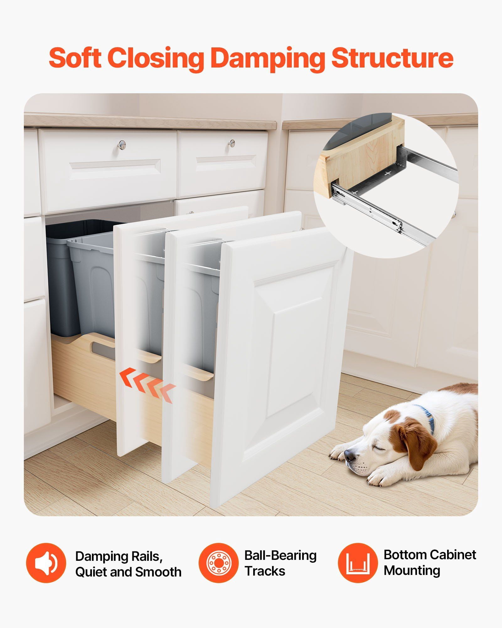 Double 35QT×2 Pull-Out Waste Container, Under Cabinet Dual Kitchen Trash Bin with Soft-Close Slides, 70QT Total Capacity Hidden Garbage Can with Door-Mount Kit, Heavy-Duty Frame, Easy Installation