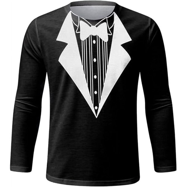 Camiseta con estampado 3D de esmoquin de traje realista para hombre camiseta de manga larga informal de moda sudadera ropa de calle transpirable
