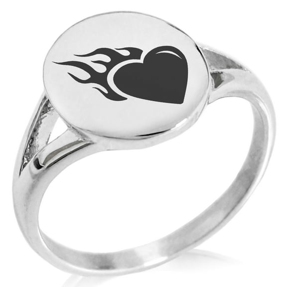 Stainless Steel Flaming Heart Minimalist Oval Top Polished Statement Ring