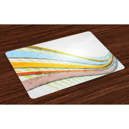 

Vintage Rainbow Placemats Set of 4 Vintage Design Inspirations Colorful Curved Stripes and Checkered Squares Washable Fabric Place Mats for Dining Room Kitchen Table Decor Multicolor by Ambesonne
