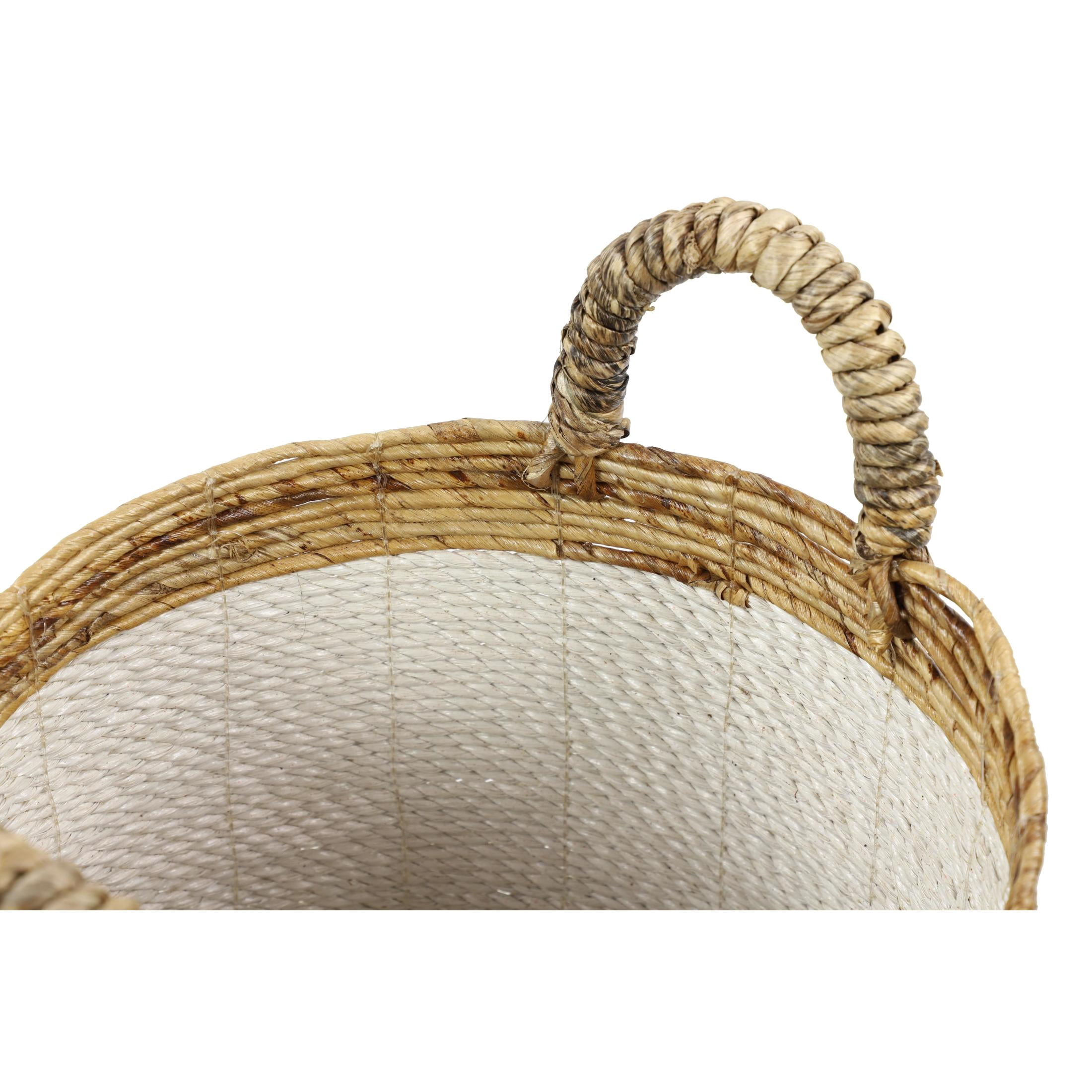 DecMode 16", 14", 13"W White Seagrass Handmade Two Toned Storage Basket with Handles, 3-Pieces