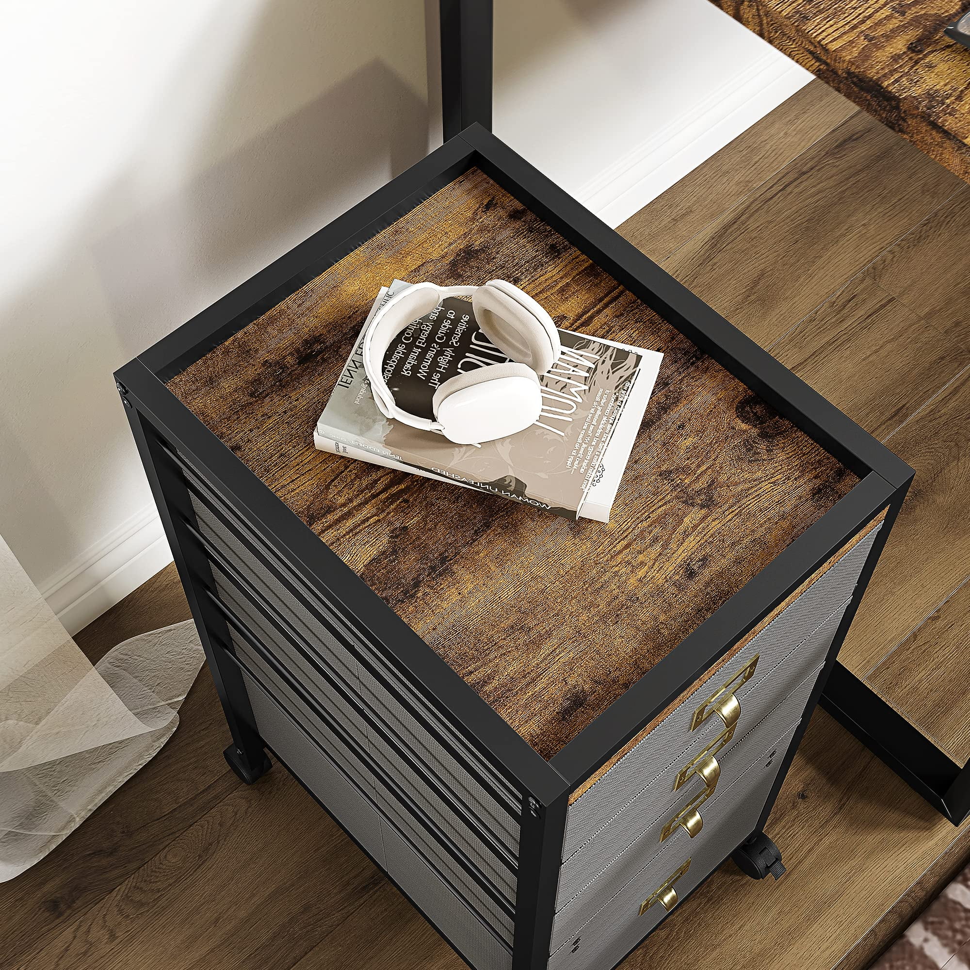 File Cabinet with Drawers, Mobile Filing Cabinet Rolling Printer Stand Fits A4 or Letter Size, Fabric Vertical File Cabinet with Wheels, Under Desk Storage Cabinet for Home Office