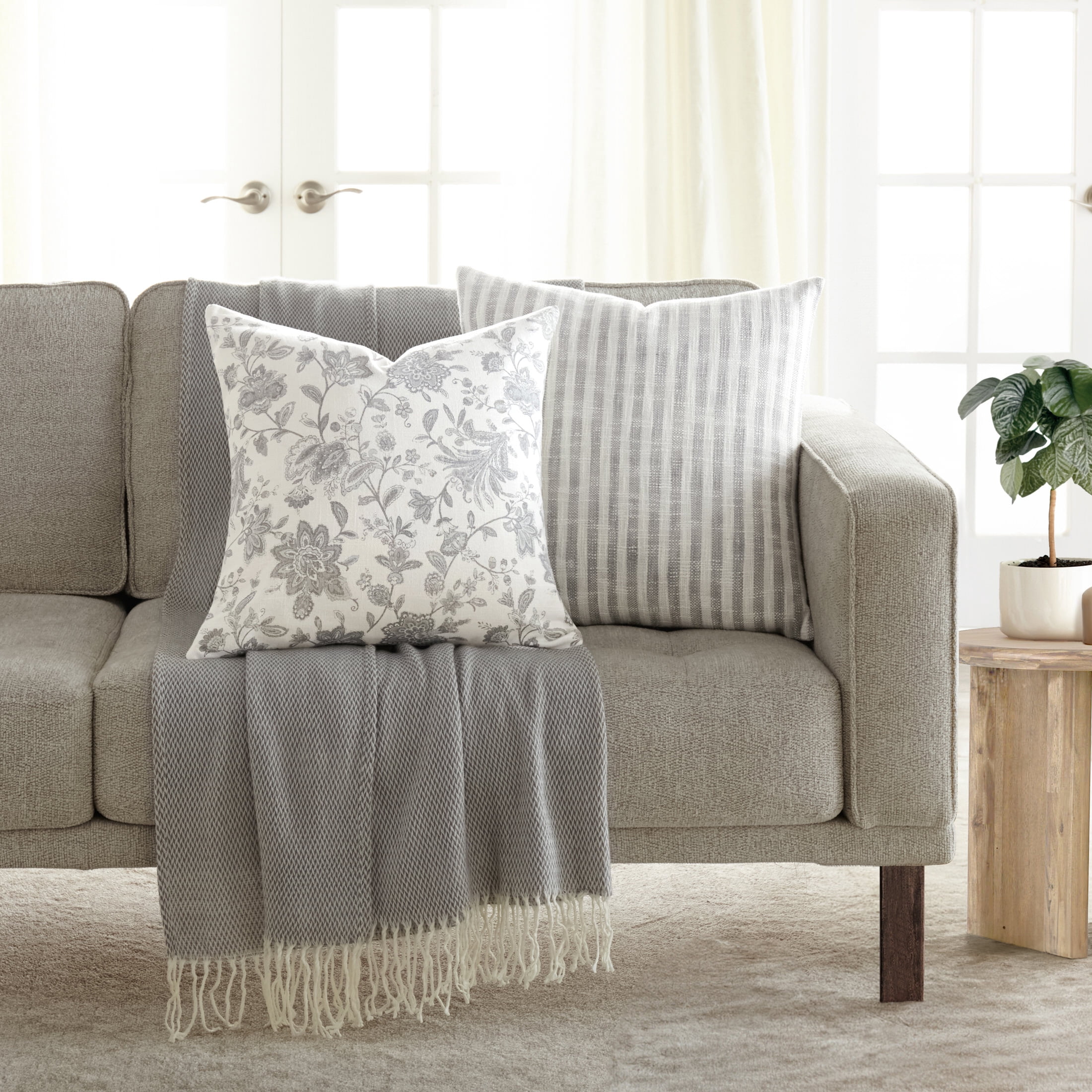 2-Pack Decor Throw Pillows in Yarn-Dyed Bengal Stripe / Jacobean Patterns by Comfort Canopy