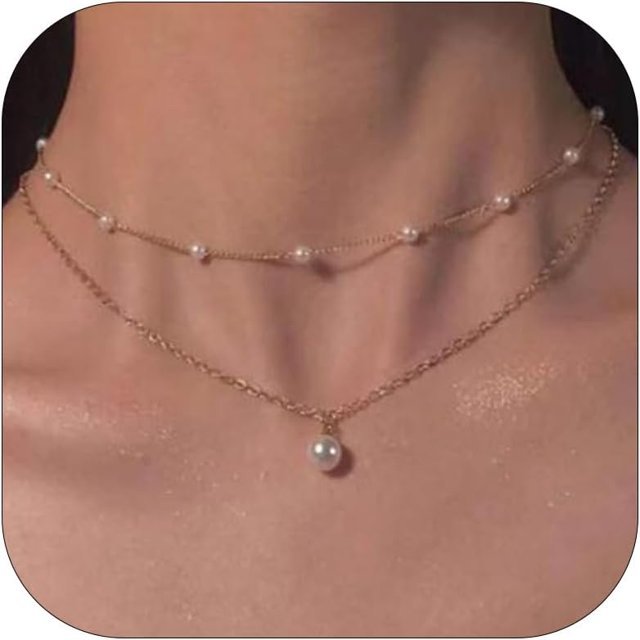HAHDAXIA Collier de Perles pour Femmes Collier de Perles Superposé Or Collier de Perles à Brins Multiples