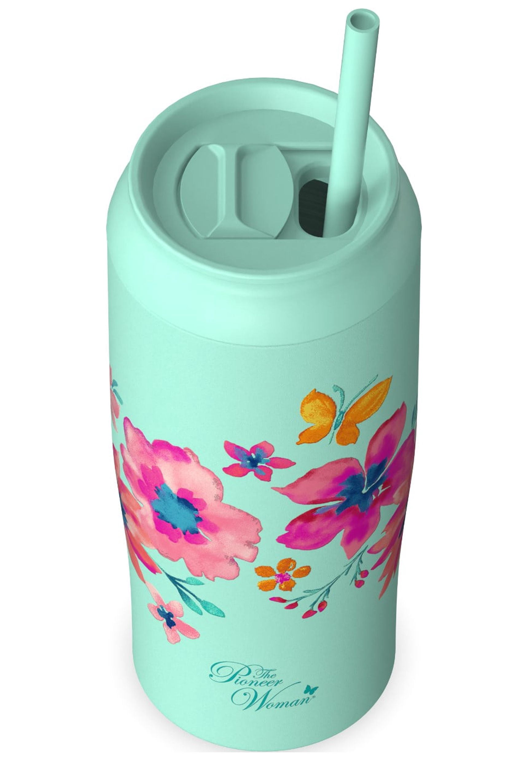 (2 pack) The Pioneer Woman 17oz Fresh Floral Stainless Steel Cooler Tumbler, Teal