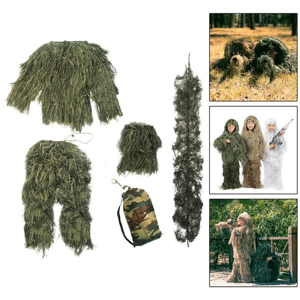 Conjunto de uniforme invisible Cola Ghillie Suit Ropa de actividades al aire libre Verde 110~140CM