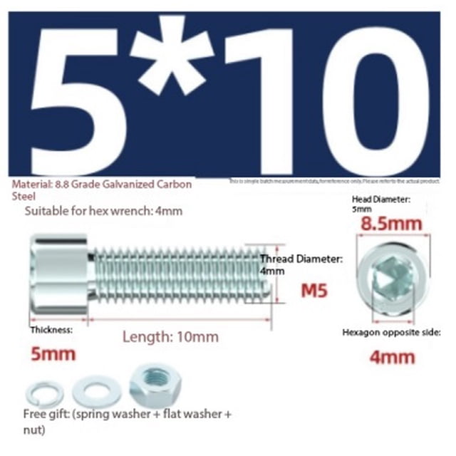 100 juegos de tuercas de tornillo hexagonales galvanizadas de grado 8,8, arandelas de resorte planas y pernos (M4/M5): solución de fijación duradera for proyectos y reparaciones de bricolaje