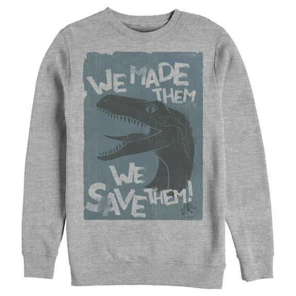 Men's Jurassic World We Made Them We Save Them  Sweatshirt Athletic Heather 3X Large