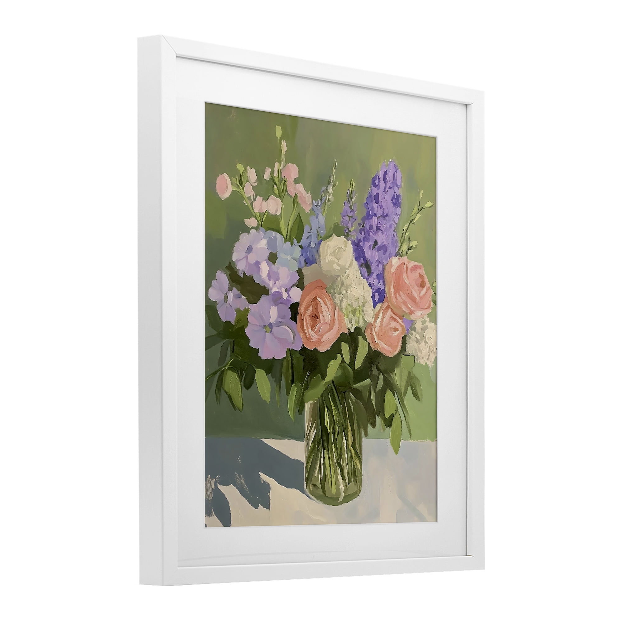 Stupell Industries Mixed Roses & Lilacs Bouquet White Framed Print Under Glass, design by The Prints Vibe