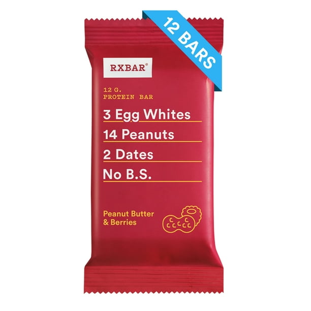 RXBAR Peanut Butter & Berries Whole Food Protein Bar, Gluten Free, 12