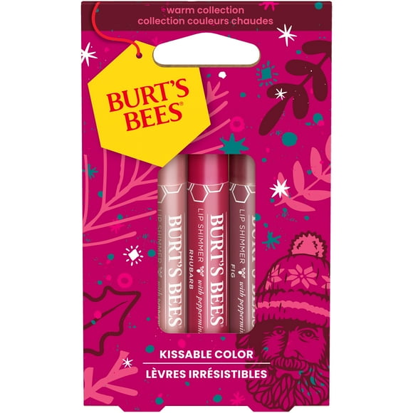 Burt's Bees Lip Shimmer Gift Set, Kissable Color, Warm Collection, 3-Pack, 0.09 oz.