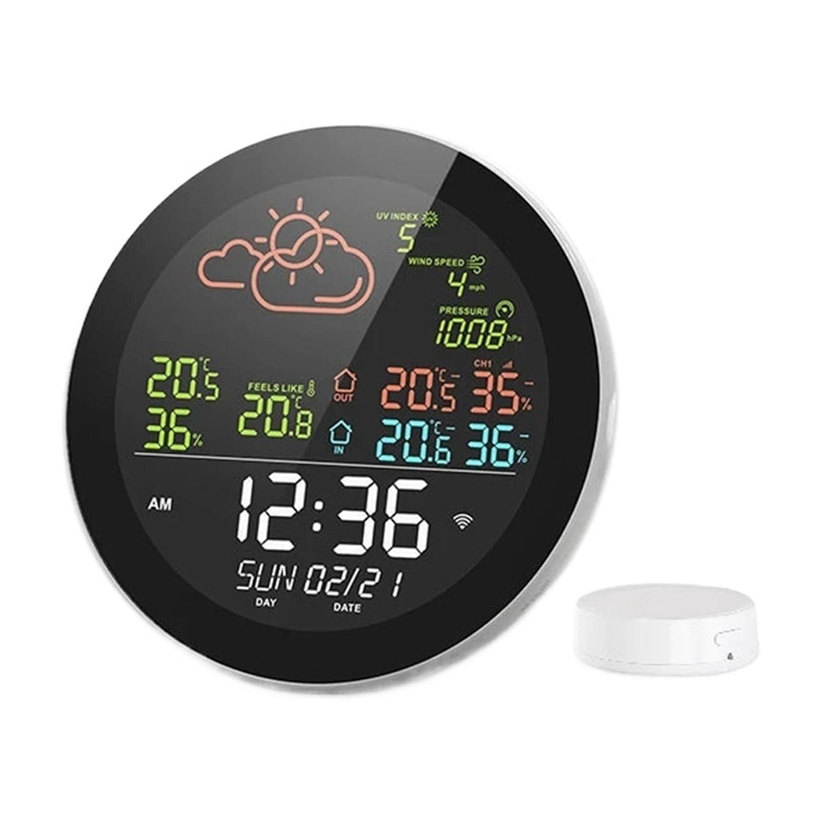 5.3inch Smart Multifunctional Home/Office Weather Station Color Digital Display Clock Outdoor and Indoor Temperature Tester ,High Precision