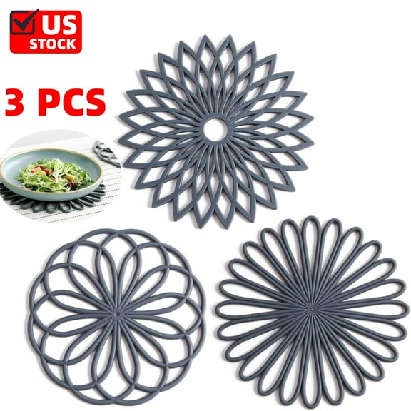 Round Silicone Hot Pads for Kitchen Decor, Heat Resistant Mat Countertop, Trivets Table &Quartz Countertops Gray Mats