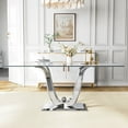 thumbnail image 2 of 70.08”Glass Dining Table Set for 4,Modern Rectangle Clear Tempered Glass Top with U-Shaped Stainless Steel Base,6 Velvet Upholstered Dining Chairs for Apartment, Kitchen Dining Room,Small Spaces, 2 of 7