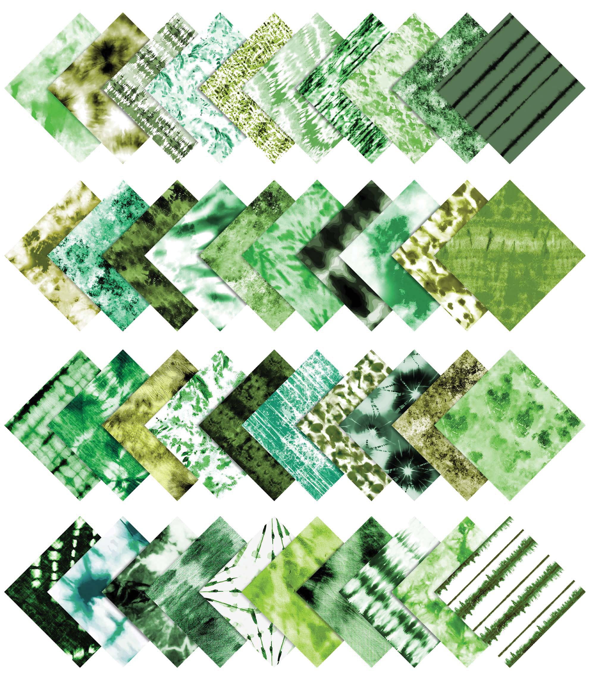 Soimoi 40Pcs Tie Dye Print Cotton Precut Fabrics For Quilting Craft Strips 2.5x42inches Jelly Roll - Green