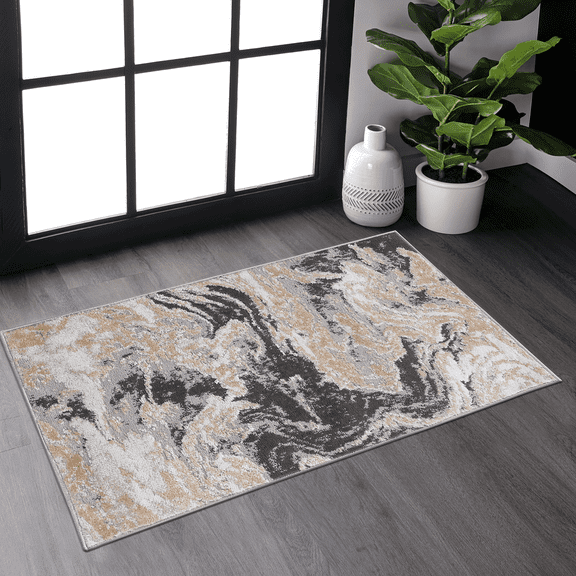2' x 3' Grey Abstract Area Rug Non-Shedding Stain Resistant Medium Pile Carpet for Living Room Bedroom Dining Room Home Office Entryway