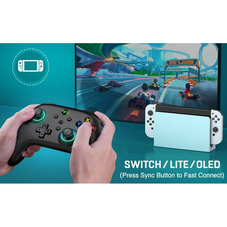 HTQ Wireless Switch Pro Controller for Nintendo Switch/Switch Lite/Switch  OLED, Switch Remote Gamepad with Unique Crack RGB Lights Turbo Dual  Vibration 6-Axis Motion Control, White 