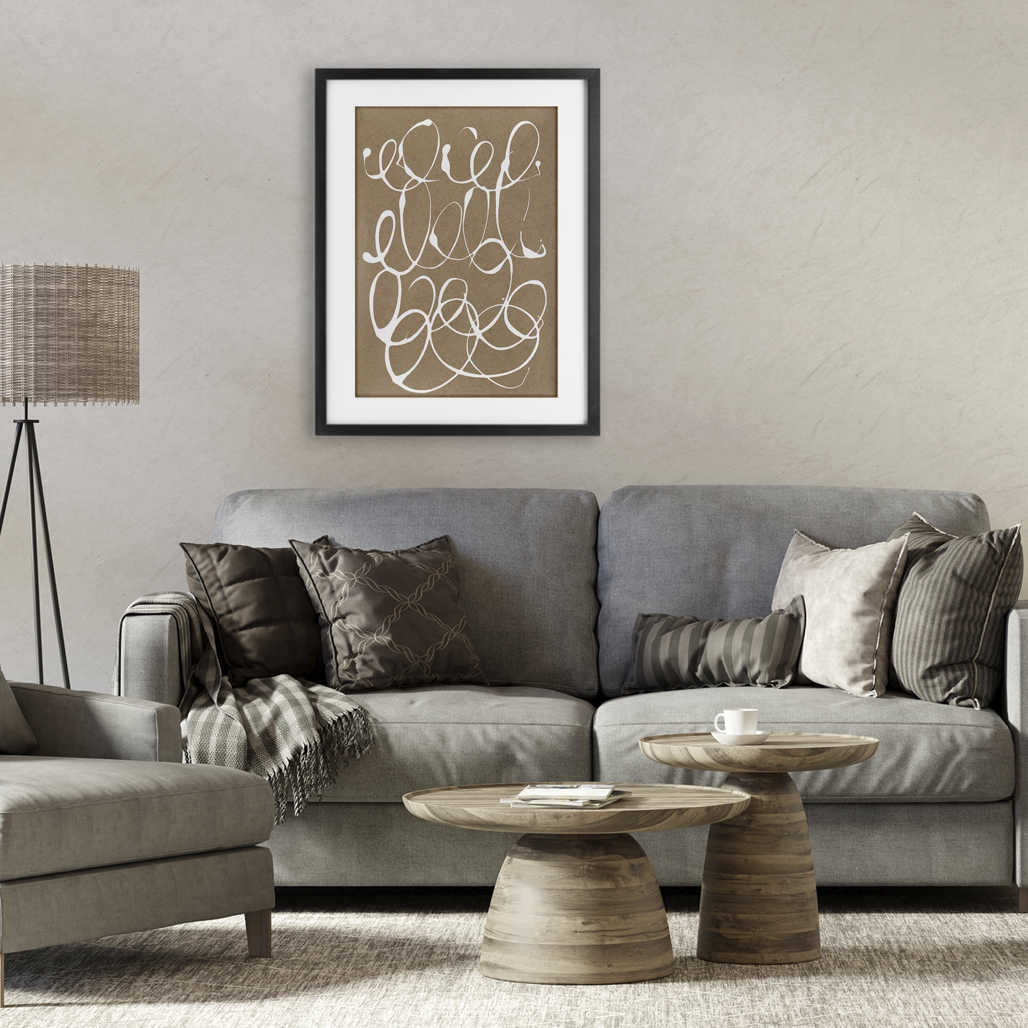 Stupell Industries Scribbled Taupe Circles Black Framed Print Under Glass, design by Susan Bryant