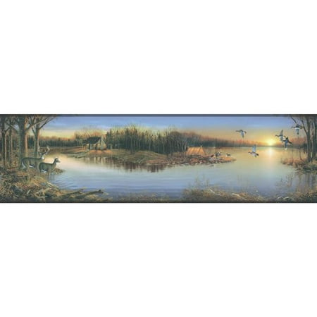 - York Wallcoverings Mural Portfolio II Tranquil Evenings 15' x 6.75'' Scenic Border Wallpaper
