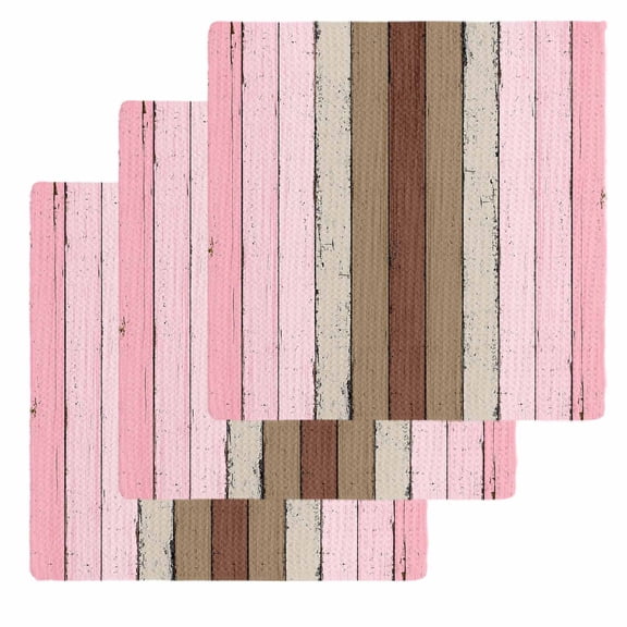Pink Wood Grain Kitchen Dish Towels for Drying Dishes Set of 3, Brown Vintage Mottled Country Stripes Waffle Weave Microfiber Hand Tea Bathroom Towels Quick Dry & Absorbent Towel 12x12