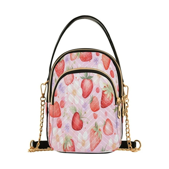 ALAZA Chain Crossbody Bags for Women Fruit Strawberry Floral Shoulder Handbag Phone Purse