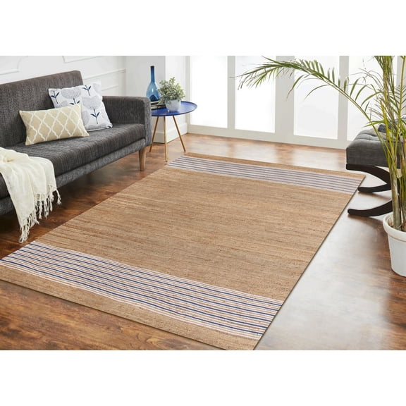 Ox Bay Hadley 5' x 7'9" Blue/White Striped Braided Jute Indoor Area Rug