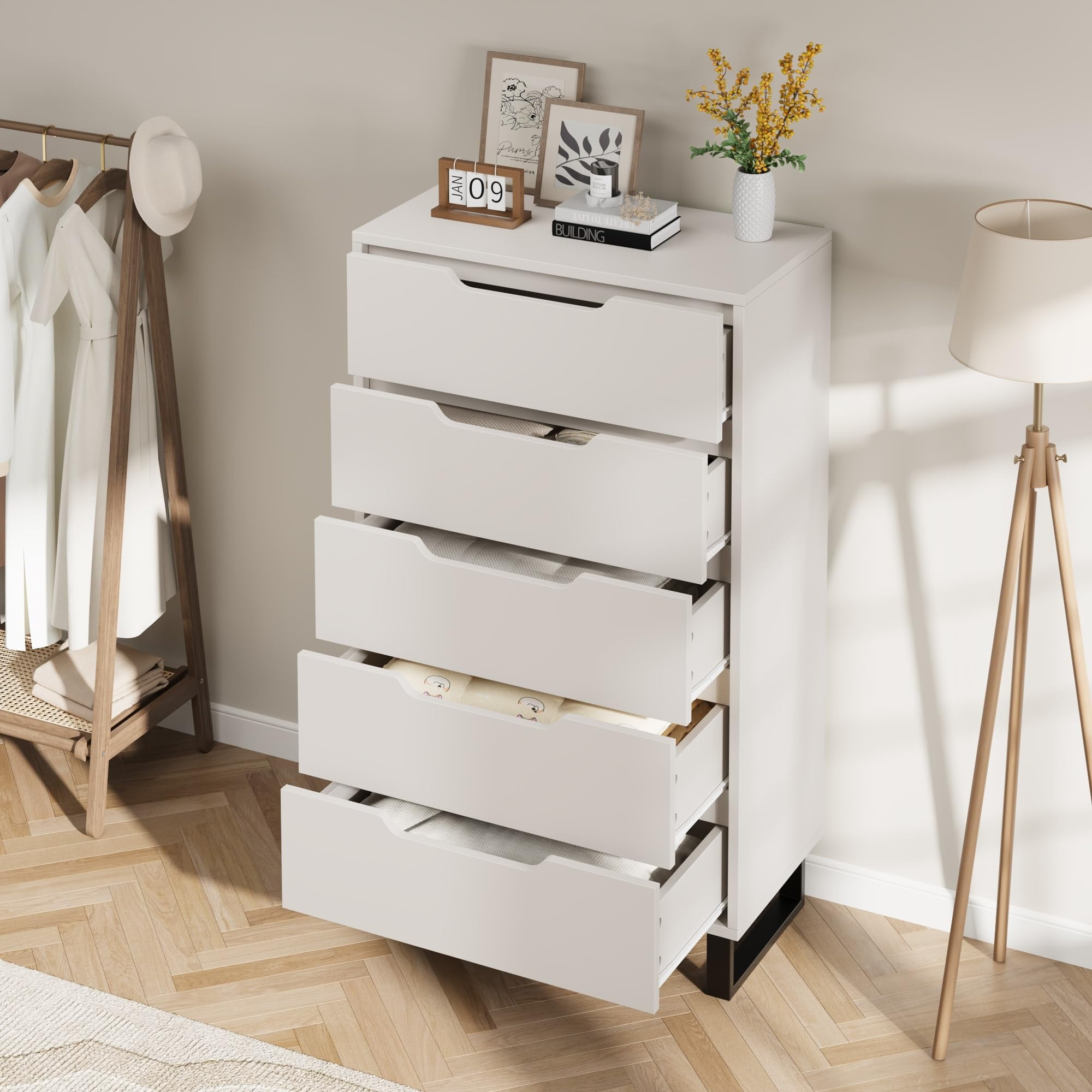 5-Drawer Dresser - Modern Chest with Adjustable Height Base