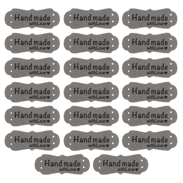 20uds Mano Hecho PU Cuero Etiqueta con Amor Cosido Relieve Etiqueta Adorno para Jeans Bolsos Zapatos Sombrero Gris