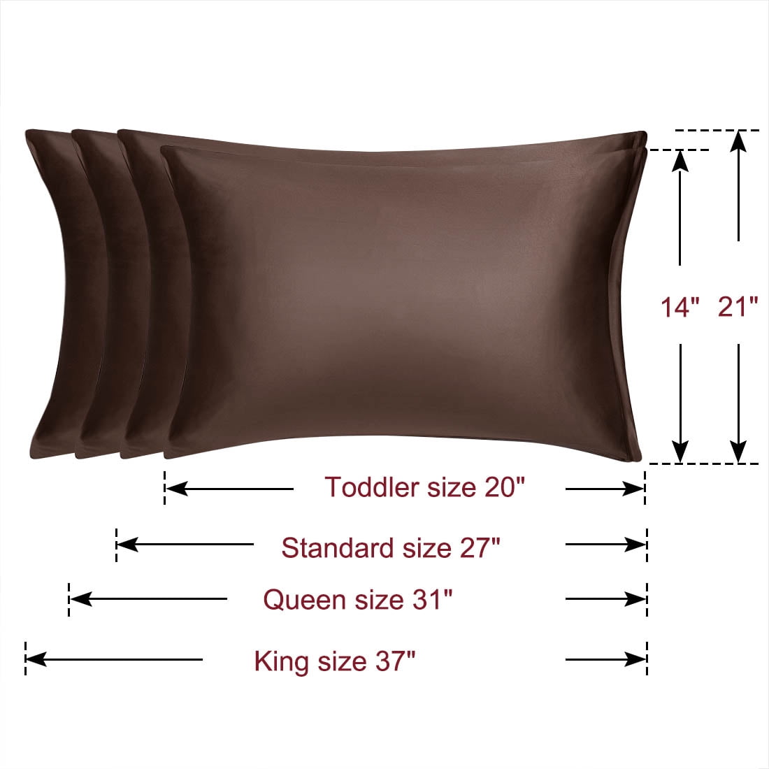 Unique Bargains 2 Pack Silky Satin Pillow Cover Cases Brown 21" x 37"