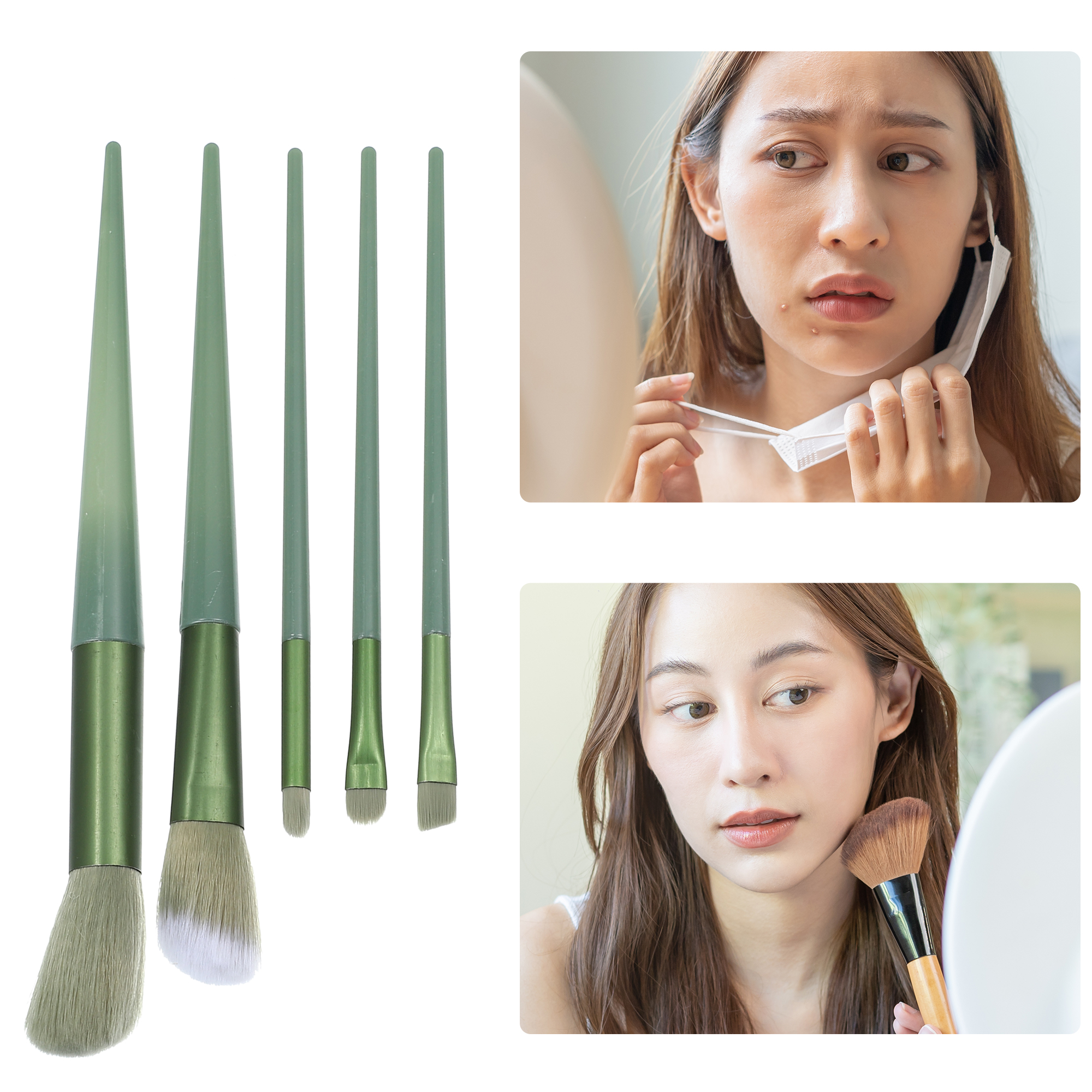 Unique Bargains 1 Set Travel Makeup Brush Travel Kit for Concealer Blush Green