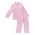 thumbnail image 3 of iEFiEL Unisex Kids Boys Girls Silk Pajamas Outfit Long Sleeve Tops with Pants Set Sleepwear Pink 170, 3 of 5